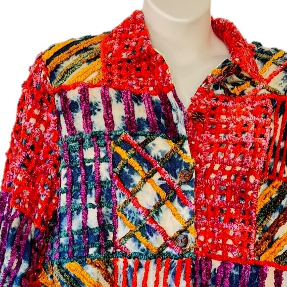Vintage Minnie's Closet Chenille Jacket Art to Wear Artsy BOHO Women's Size XL - Picture 2 of 8